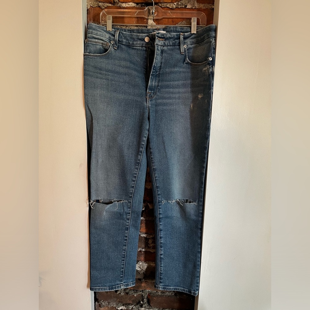 Good American straight leg jeans with cut knees size 12